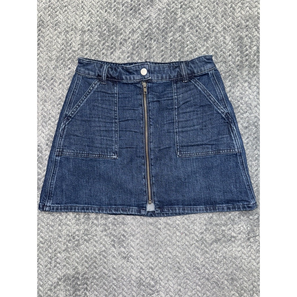 Madewell Denim Mini Skirt Pockets Zip Front Casual Blue Retro SIZE 27